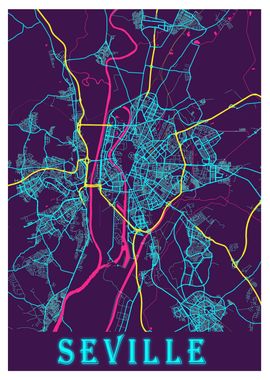 Seville Neon City Map