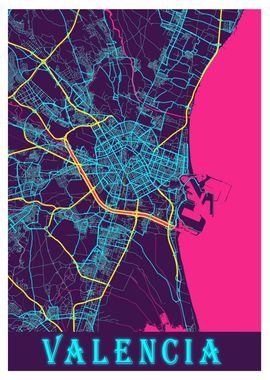 Valencia Neon City Map