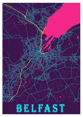 Belfast Neon City Map