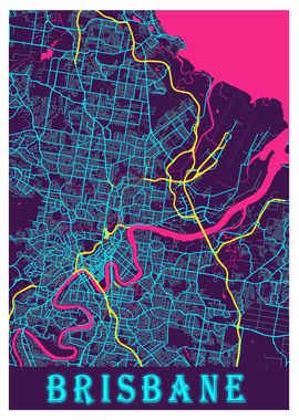 Brisbane Neon City Map