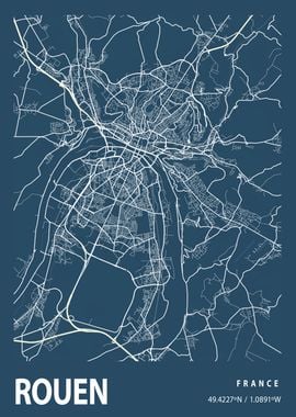 Rouen Blueprint Street Map