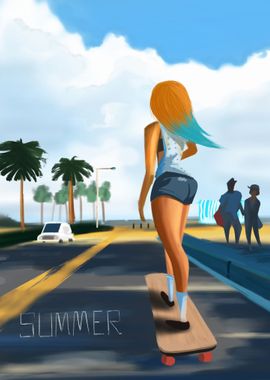 Hot Summer Skateboard Girl