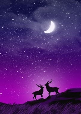 Deers Starry Sky by Moon