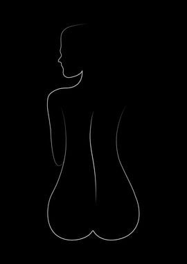 Naked Woman Ass Line Art