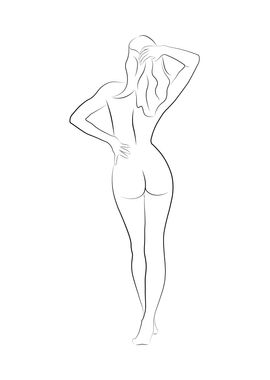 Posing Sexy Girl Line Art