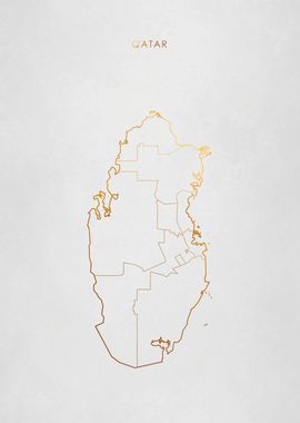 'Gold Qatar Map' Poster, picture, metal print, paint by aio | Displate
