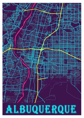 Albuquerque Neon City Map