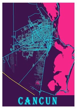 Cancun Neon City Map