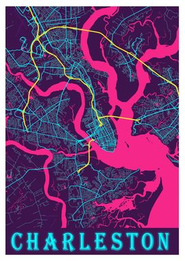 Charleston Neon City Map