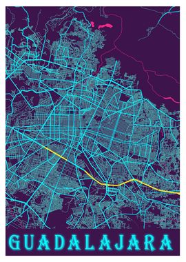 Guadalajara Neon City Map