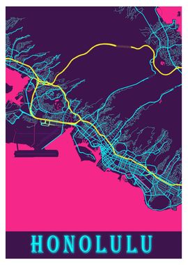 Honolulu Neon City Map