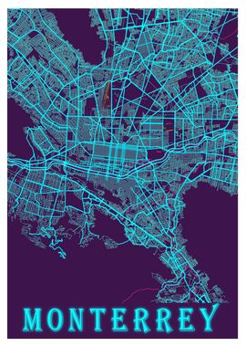 Monterrey Neon City Map