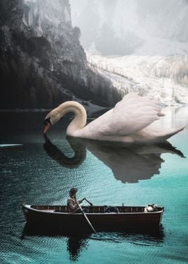 Giant Swan on Lake