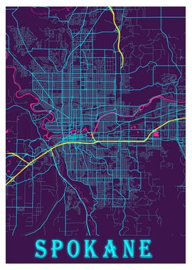 Spokane Neon City Map