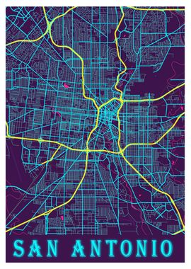 San Antonio Neon City Map