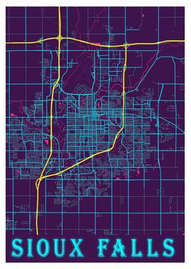 Sioux Falls Neon City Map