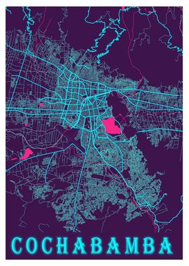 Cochabamba Neon City Map