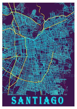 Santiago Neon City Map