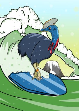 Cassowary Bird Surfing