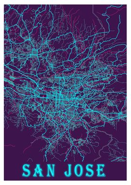 San Jose Neon City Map