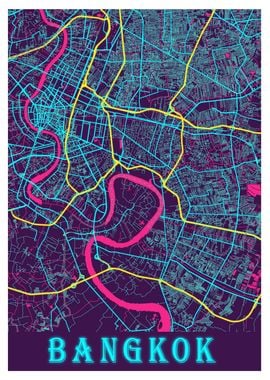 Bangkok Neon City Map