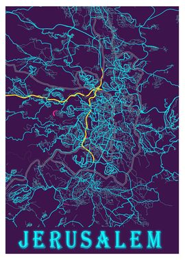 Jerusalem Neon City Map