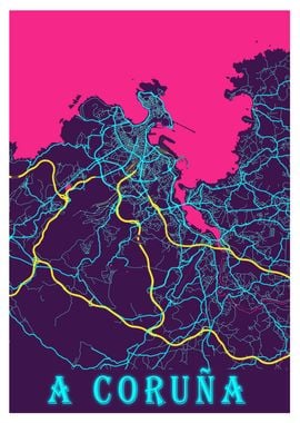 A Corua Neon City Map
