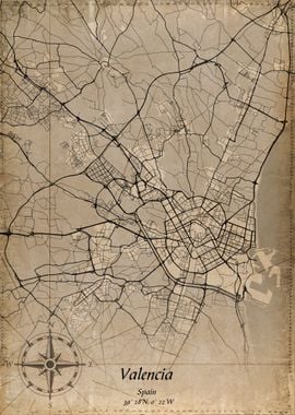 Valencia Spain vintage map