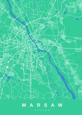 Warsaw Map Poland Green