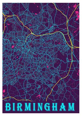 Birmingham Neon City Map