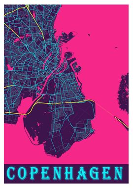 Copenhagen Neon City Map