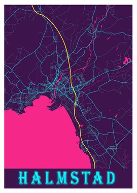 Halmstad Neon City Map