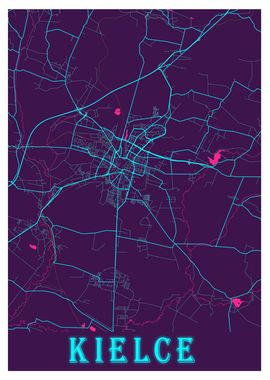 Kielce Neon City Map