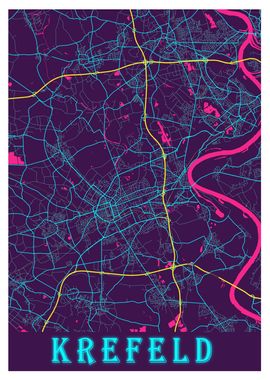 Krefeld Neon City Map