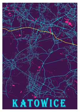 Katowice Neon City Map