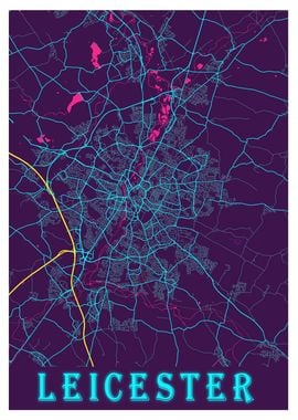 Leicester Neon City Map