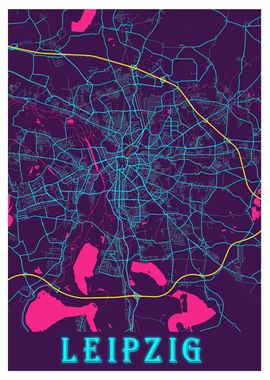 Leipzig Neon City Map