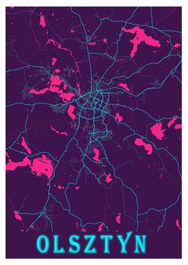 Olsztyn Neon City Map