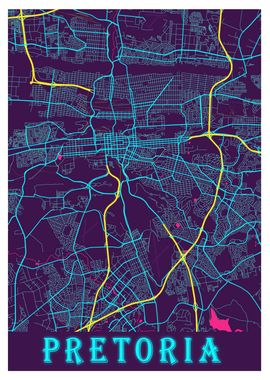 Pretoria Neon City Map