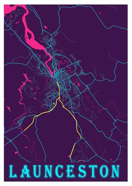 Launceston Neon City Map