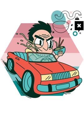 Cartoon Ramen Driver Retro