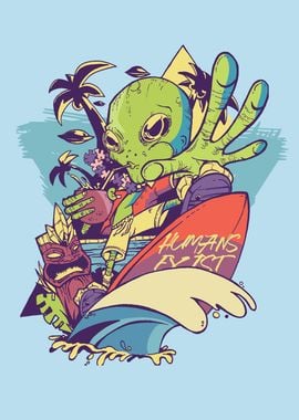 Cool Alien Hawaii Surfer