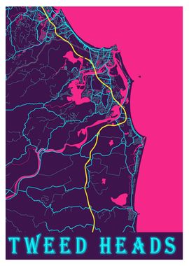 Tweed Heads Neon City Map