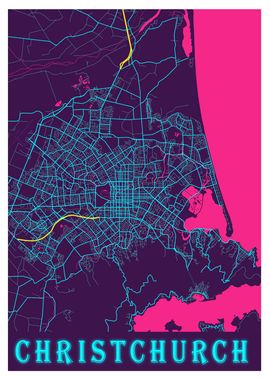 Christchurch Neon City Map