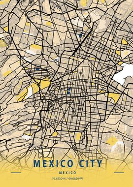 Mexico City Yellow Map