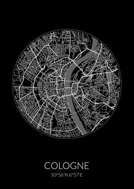 Cologne City Map Black