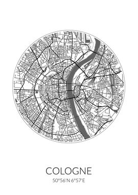 Cologne City Map White