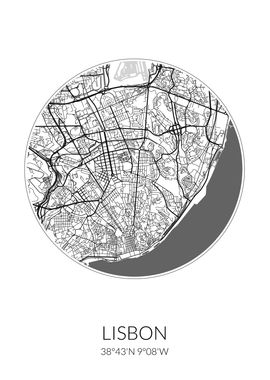 Lisbon City Map White