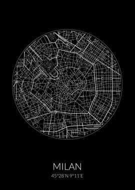 Milan City Map Black