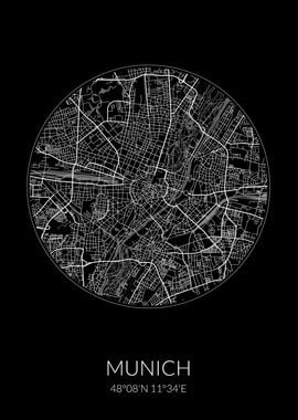 Munich City Map Black